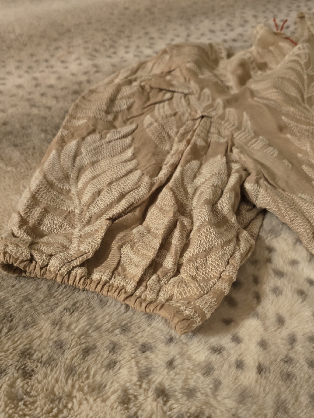 Solitaire Tan Embroidered Puff-Sleeve Blouse - Picture 6 of 10